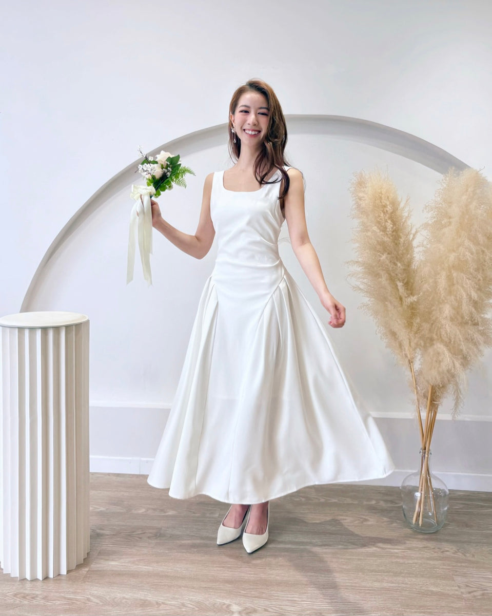 Sleeveless Square Neck Flare Maxi Dress WHITE/ PINK (S-L