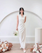 V Sleeveless Pleats Side Slit Maxi Dress (S-L)