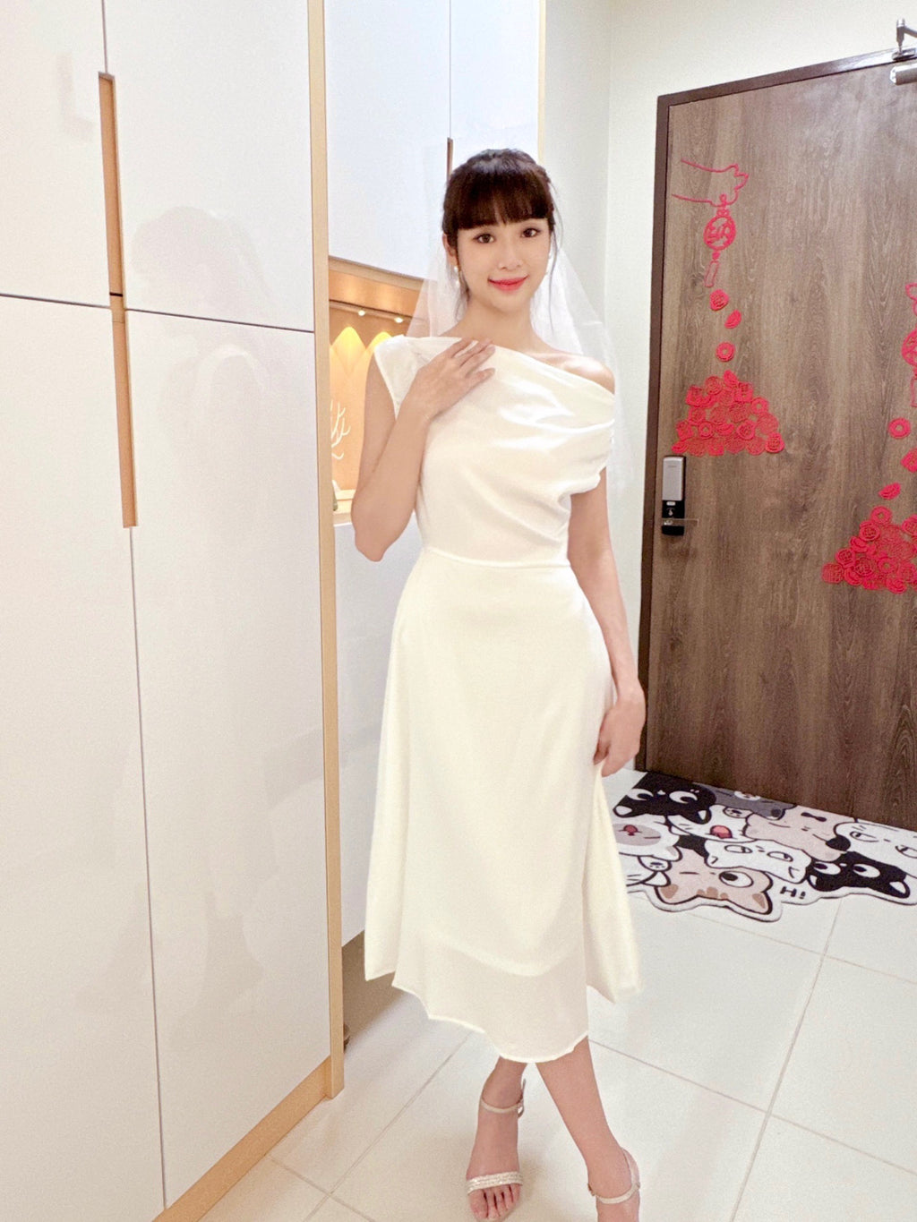 Satin Cowl Neck Midi Dress WHITE (S-XL)