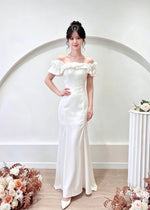 Satin Puff Off Shoulder Mermaid Maxi Dress (S-XL)