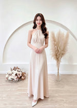*S&C Made* Satin Halter Bow Design Flare Maxi Dress WHITE/ CHAMPAGNE (XS-L)