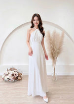 *S&C Made* Satin Halter Bow Design Flare Maxi Dress WHITE/ CHAMPAGNE (XS-L)