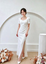 *PLUS SIZE* Sweetheart Slit Mermaid Maxi Dress WHITE/ MAROON (S-2XL)