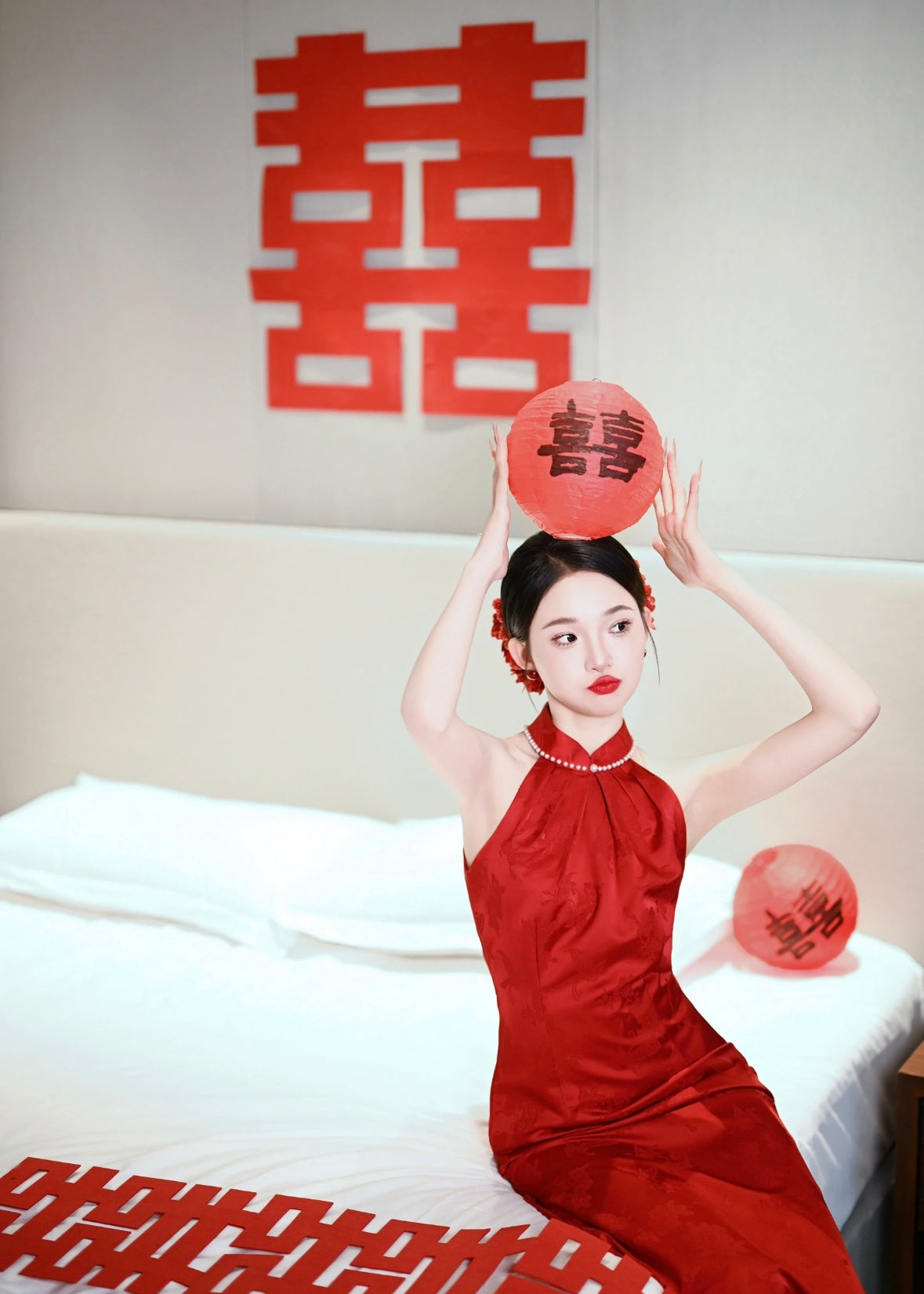 *S&C Made* Halter Pearl Neckline Qipao MAROON (XS-L)