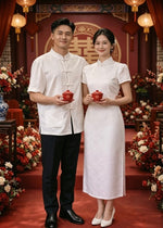 *S&C Made* Oriental Knot Men Qipao Top WHITE/ WINE RED (M-2XL)