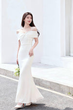 *S&C Made PLUS SIZE* Bow Design Pearl Mermaid Maxi Gown WHITE (S-2XL)