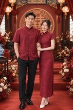*S&C Made* Oriental Knot Men Qipao Top WHITE/ WINE RED (M-2XL)