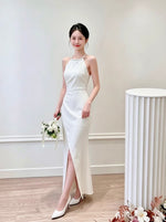 Halter Pleats Mermaid Slit Maxi Gown (XS-L)