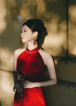 *S&C Made* Halter Pearl Neckline Qipao MAROON (XS-L)