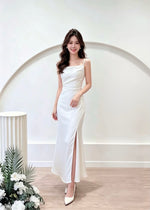 *S&C Made* Spaghetti Straps Satin Pleats Maxi Dress WHITE (S-L)