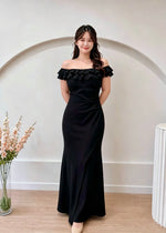 *PLUS SIZE* Ruffles Off Shoulder Pleats Mermaid Maxi Gown BLACK (S-2XL)