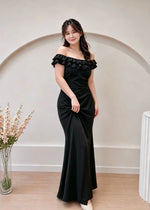 *PLUS SIZE* Ruffles Off Shoulder Pleats Mermaid Maxi Gown BLACK (S-2XL)