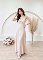 *S&C Made* Satin Halter Bow Design Flare Maxi Dress WHITE/ CHAMPAGNE (XS-L)