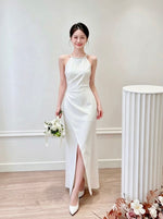 Halter Pleats Mermaid Slit Maxi Gown (XS-L)