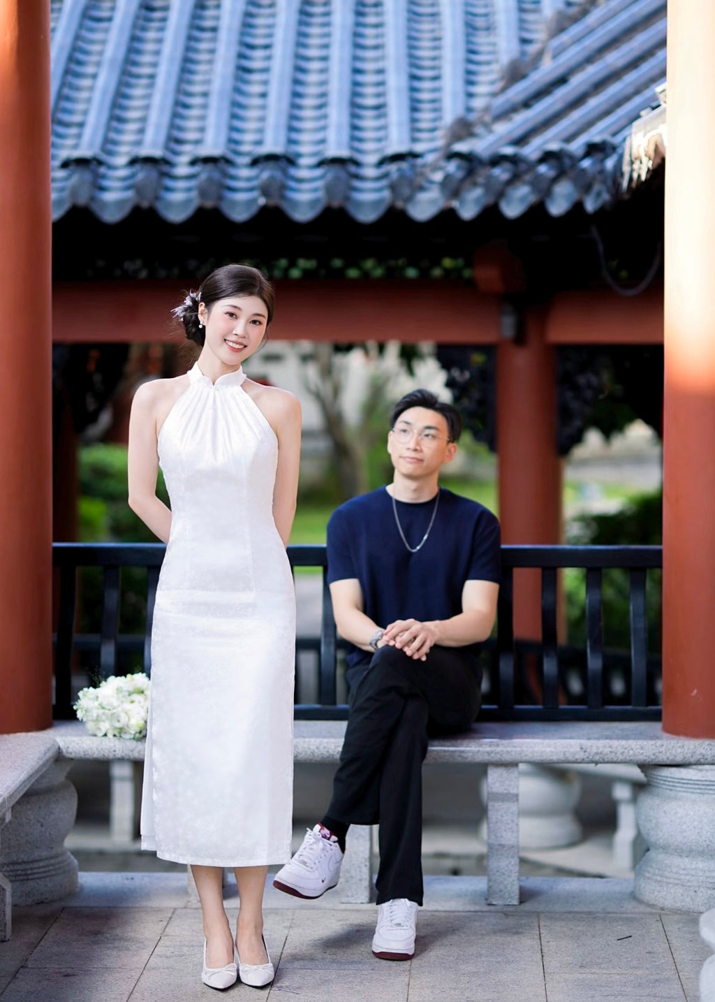 *S&C Made* Halter Pearl Neckline Qipao WHITE (XS-L)