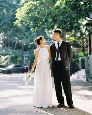 *S&C MADE* Satin Halter Knot Design Flare Maxi Dress (ML)