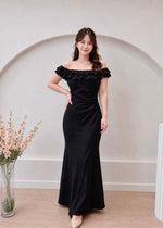 *PLUS SIZE* Ruffles Off Shoulder Pleats Mermaid Maxi Gown BLACK (S-2XL)