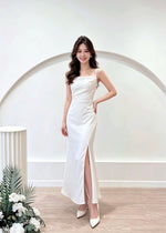 *S&C Made* Spaghetti Straps Satin Pleats Maxi Dress WHITE (S-L)