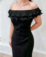 *PLUS SIZE* Ruffles Off Shoulder Pleats Mermaid Maxi Gown BLACK (S-2XL)