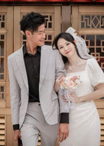 Puffy Sleeve Pleats Design Slit Maxi Gown (S-L)