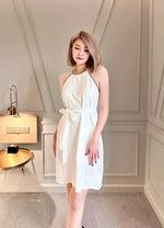 Halter Chain Design Flare Mini Dress WHITE (M)