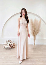 *S&C Made* Satin Halter Bow Design Flare Maxi Dress WHITE/ CHAMPAGNE (XS-L)