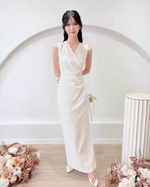 V Sleeveless Pleats Side Slit Maxi Dress (S-L)