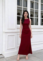 *S&C Made* Sleeveless Pleats Body Fit Mermaid Maxi Dress MAROON/ BLACK (S-XL)