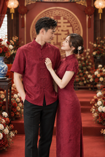 *S&C Made* Oriental Knot Men Qipao Top WHITE/ WINE RED (M-2XL)