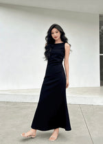 *S&C Made* Sleeveless Pleats Body Fit Mermaid Maxi Dress MAROON/ BLACK (S-XL)