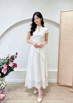 Short Sleeve Asymmetry Qipao Dress WHITE/ BEIGE (S-2XL)