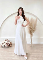 *S&C Made* Satin Halter Bow Design Flare Maxi Dress WHITE/ CHAMPAGNE (XS-L)