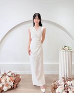 V Sleeveless Pleats Side Slit Maxi Dress (S-L)