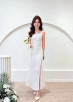 *S&C Made* Spaghetti Straps Satin Pleats Maxi Dress WHITE (S-L)