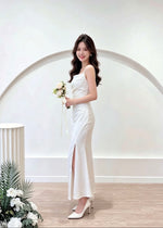 *S&C Made* Spaghetti Straps Satin Pleats Maxi Dress WHITE (S-L)
