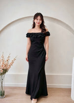 *PLUS SIZE* Ruffles Off Shoulder Pleats Mermaid Maxi Gown BLACK (S-2XL)