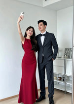 *S&C Made* Sleeveless Pleats Body Fit Mermaid Maxi Dress MAROON/ BLACK (S-XL)