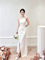 Halter Pleats Mermaid Slit Maxi Gown (XS-L)