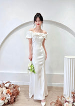 Satin Puff Off Shoulder Mermaid Maxi Dress (S-XL)