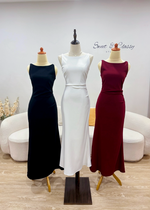 *S&C Made* Sleeveless Pleats Body Fit Mermaid Maxi Dress MAROON/ BLACK (S-XL)