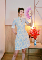 Crochet Lace Oriental Slit Dress PINK FLORAL/ YELLOW FLORAL (S-L)