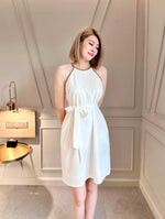 Halter Chain Design Flare Mini Dress WHITE/ MAROON (M)
