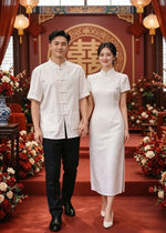 *S&C Made* Oriental Knot Men Qipao Top WHITE/ WINE RED (M-2XL)