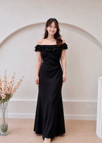 *PLUS SIZE* Ruffles Off Shoulder Pleats Mermaid Maxi Gown BLACK (S-2XL)