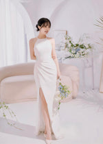 Halter Pleats Mermaid Slit Maxi Gown (XS-L)