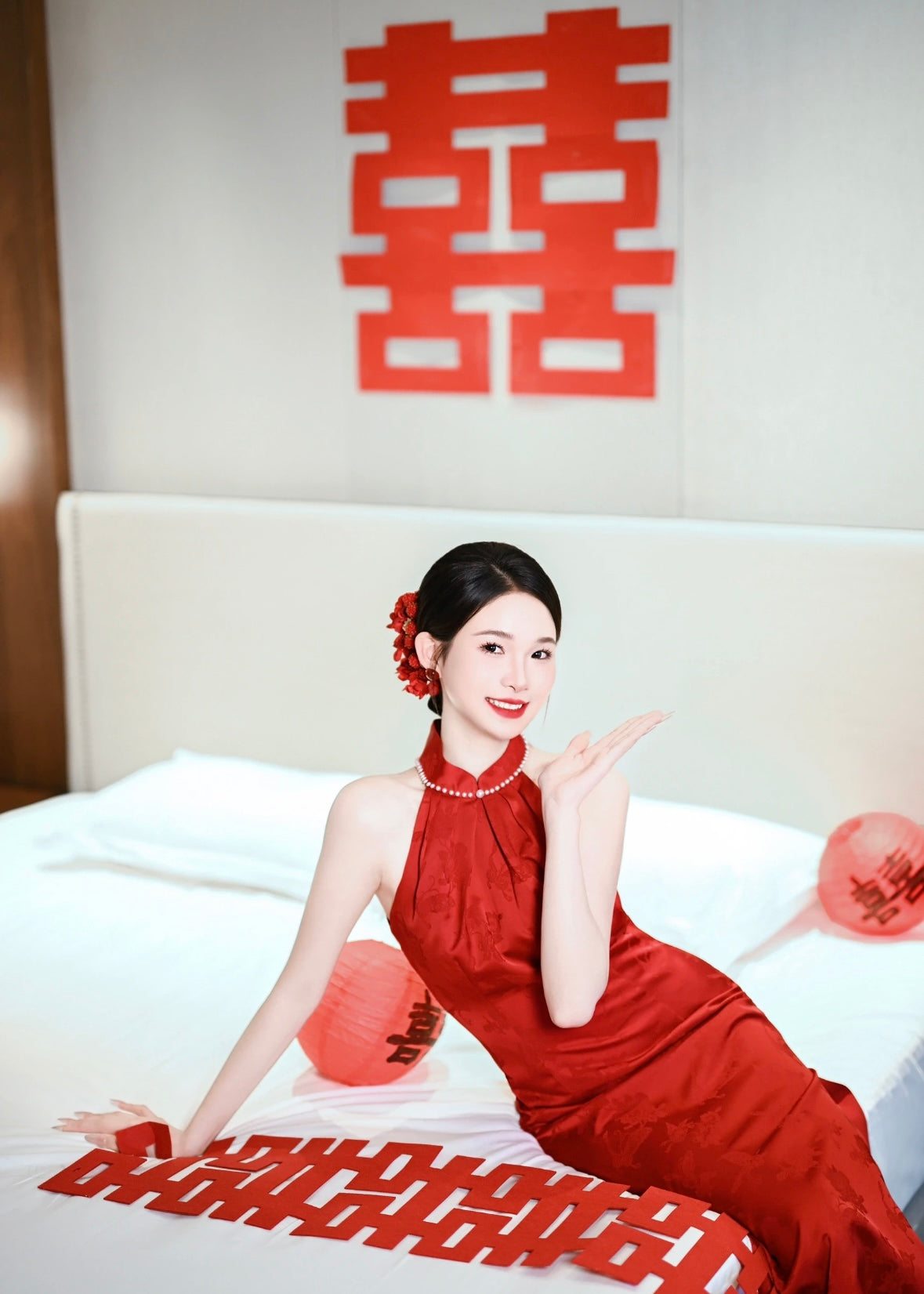 *S&C Made* Halter Pearl Neckline Qipao MAROON (XS-L)