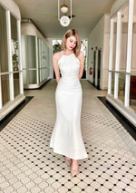 Halter Knot Design Body Fit Mermaid Maxi Gown WHITE (S-L)