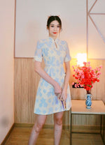 Crochet Lace Oriental Slit Dress PINK FLORAL/ YELLOW FLORAL (S-L)