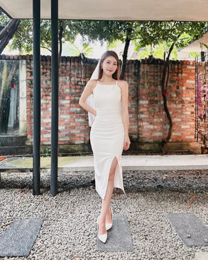 body fit midi dress Sleeveless Pleats Body Fit Midi Dress WHITE (SM) Sweet & Classy Co