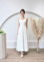 V Spaghetti Straps Pleats Flare Maxi Gown WHITE (XS-M)